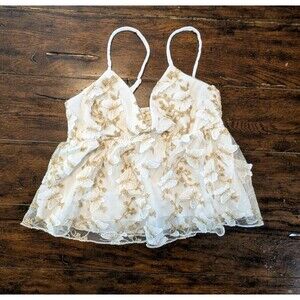 THIRTY / THIRTY Women Top Large White & Gold Butterfly Embroidered Cami